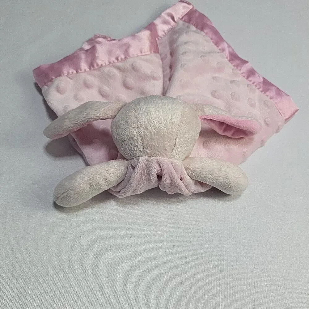 Pink Plush Bunny Rabbit Lovey Minky Dot Satin Edge Back Security Blanket 16 Inch